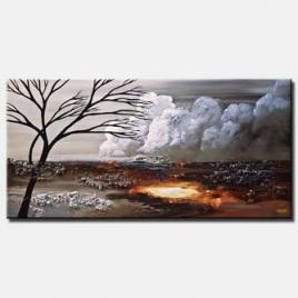 silver landscape tree painting textured painting home decor