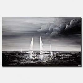canvas print of sailboats sea textured painting black gray white home decor