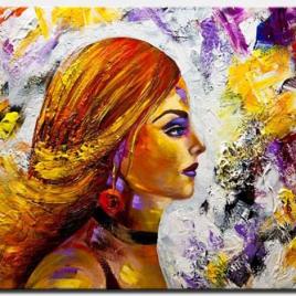 canvas print of colorful woman portrait pop art textured painting