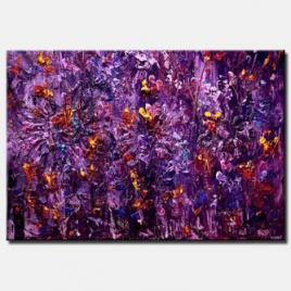 canvas print of purple blooming flowers heavy textured abstract painting