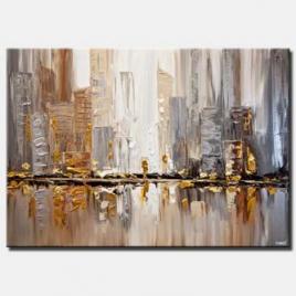 original gold silver cityscape painting modern palette knife