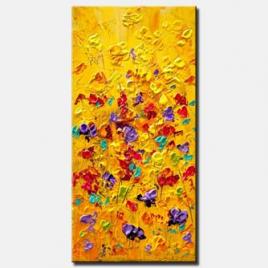 canvas print of colorful floral painting modern palette knife heavy texture wall decor