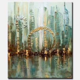 canvas print of original abstract city modern palette knife