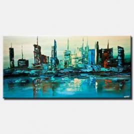 canvas print of contemporary abstract city modern palette knife painting