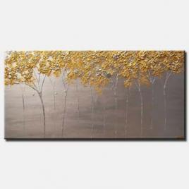 canvas print of blooming trees painting modern palette knife silver gold painting