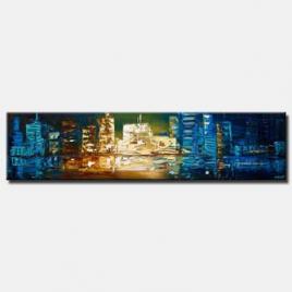modern palette knife blue city abstract painting