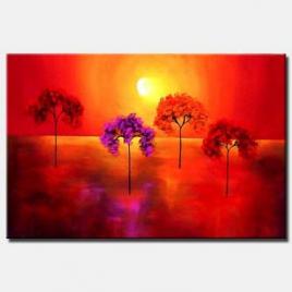 four trees and glowing sun