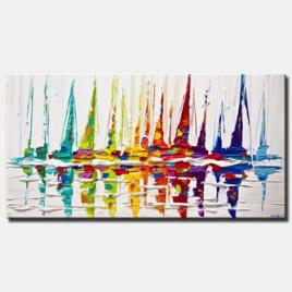 sailboats painting colorful palette knife art