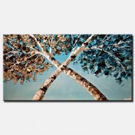 modern palette knife blooming birch trees painting