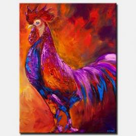 canvas print of modern rooster painting textured palette knife