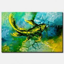 canvas print of green yellow koi fish painting