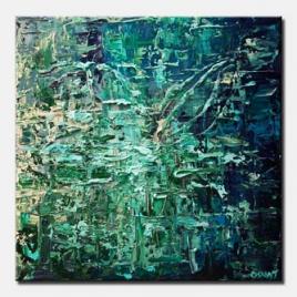 blue green textured abstract painting