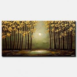 green forest golden leaves painting textured landscape art