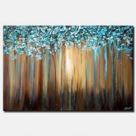 canvas print of light blue blooming trees textured painting