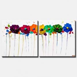 canvas print of colorful flowers white background textured painting