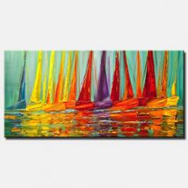 canvas print of large colorful modern sailboats textured painting