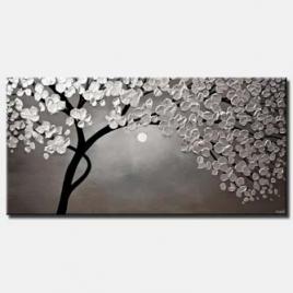 canvas print of silver blooming tree painting