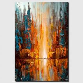 canvas print of colorful city lights abstract painting palette knife