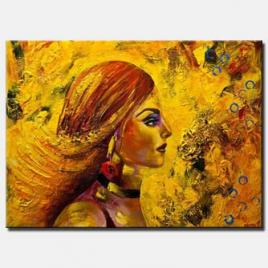 canvas print of modern yellow portrait woman abstract painting