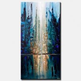 canvas print of contemporary blue textured city painting