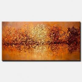 canvas print of modern textured orange blooming trees painting