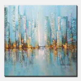 modern blue city painting palette knife painting