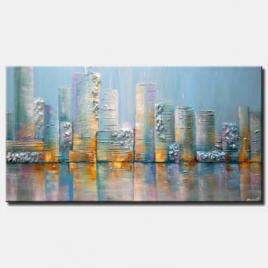 modern textured light blue city painting