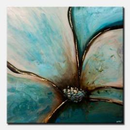 teal flower painting textured abstract art