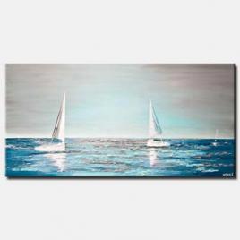 canvas print of modern teal abstract sailboats painting