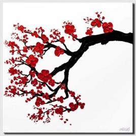 modern textured red blossom tree painting