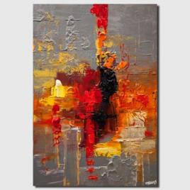 modern abstract painting with texture red, gray, black, orange