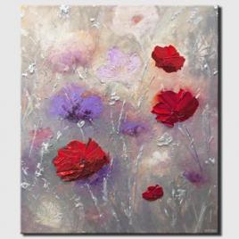 modern gray red blooming flowers abstract painting