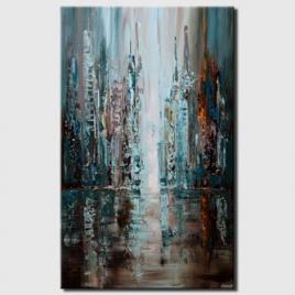 Teal blue orange downtown city abstract painting