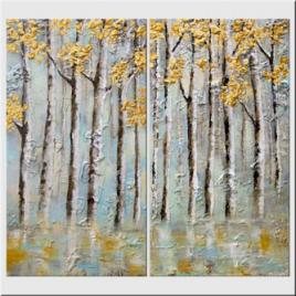 Aspen trees abstract painting earth tones
