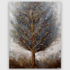 blue brown gold abstract tree painting