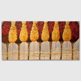 large red trees abstract painting with gold