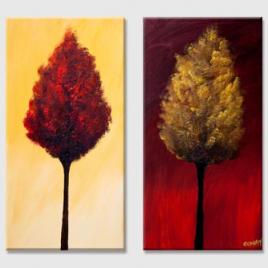 red gold blooming trees painting