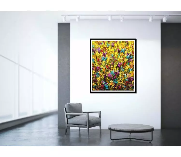 canvas print of modern palette knife floral painting, print on paper