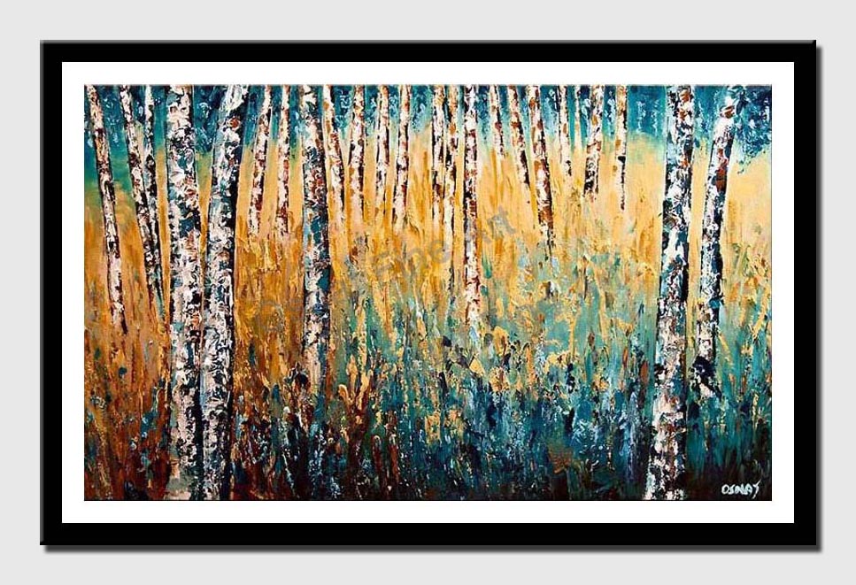 canvas print of dense forest of birch trees