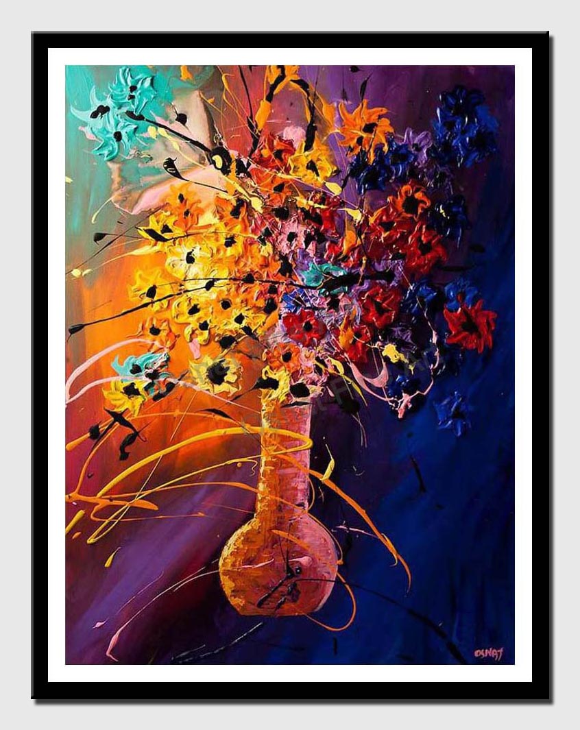 canvas print of abstract painting of vase with colorful flowers