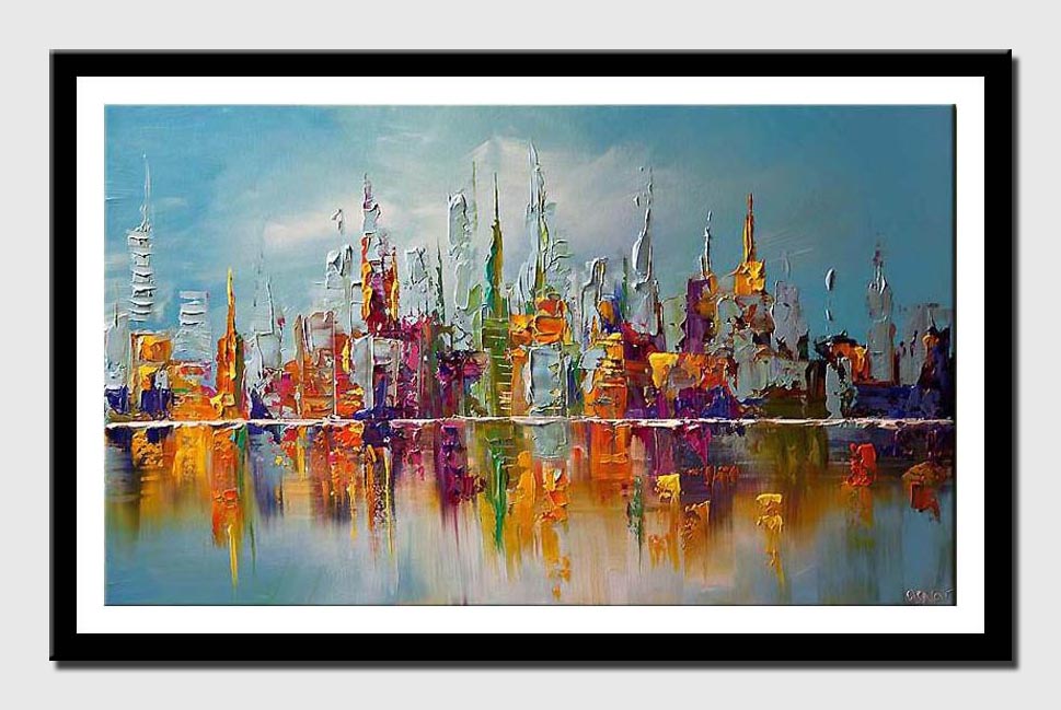 canvas print of city view abstract on blue background