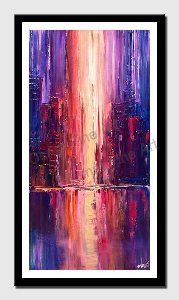 canvas print of purple abstract city painting palette knife
