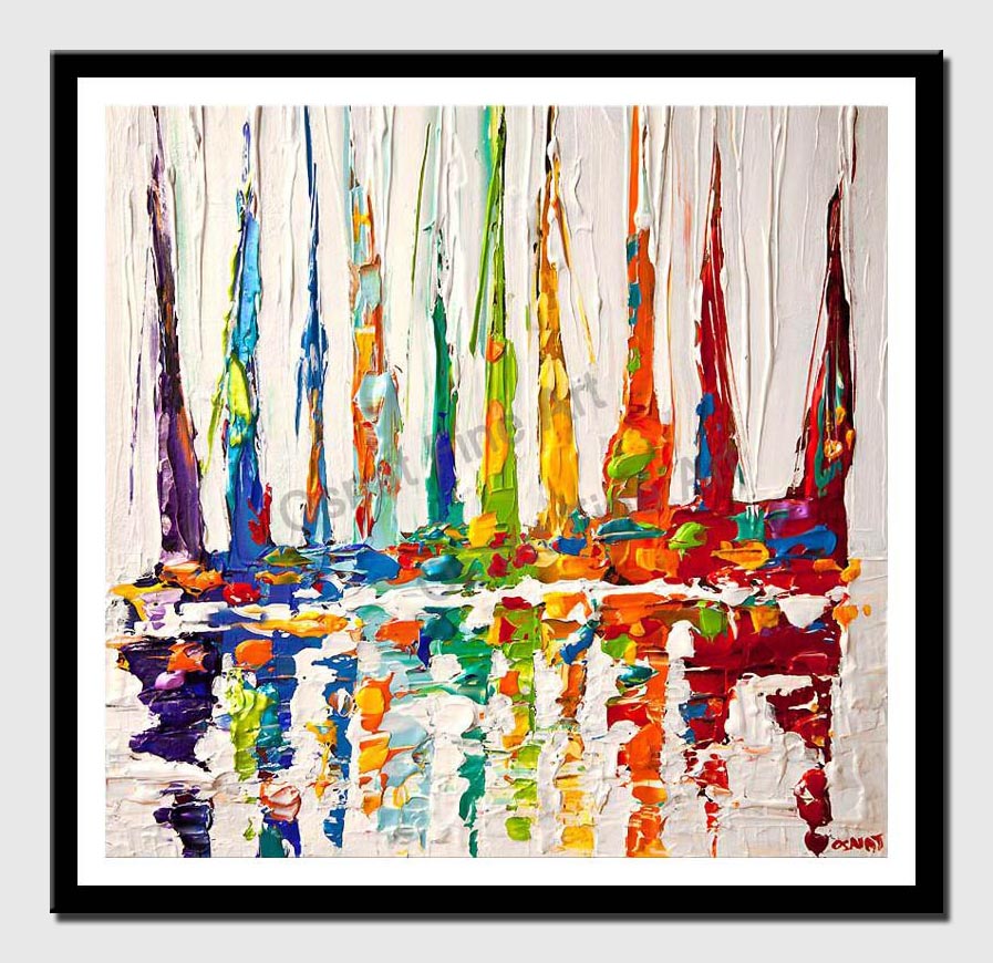 canvas print of multicolored sail boats painting modern palette knife