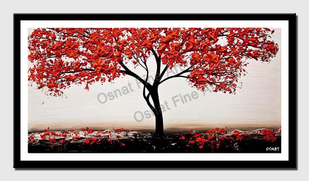 canvas print of red white red blossom tree painting modern palette knife