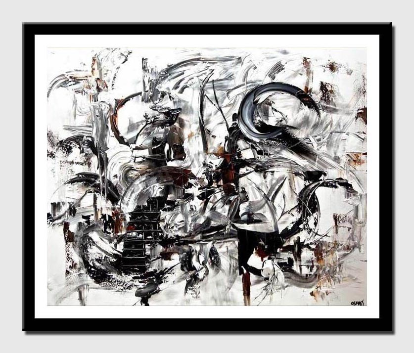 canvas print of modern white black abstract art palette knife