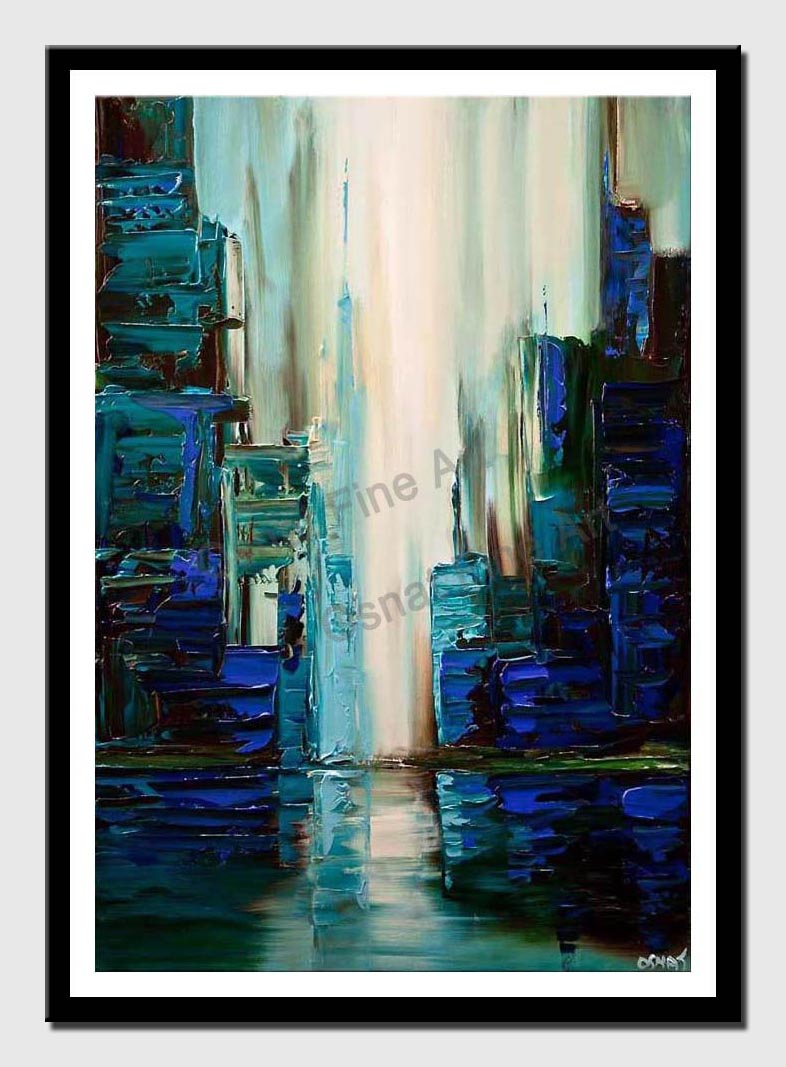 canvas print of blue green city abstract painting textured cityscape painting