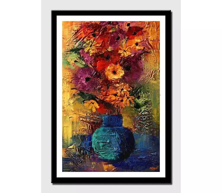 print on paper - canvas print of colorful textured painting vase with flowers