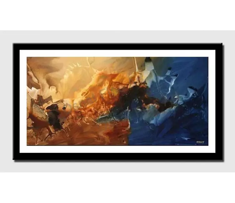 print on paper - canvas print of modern horizontal blue painting