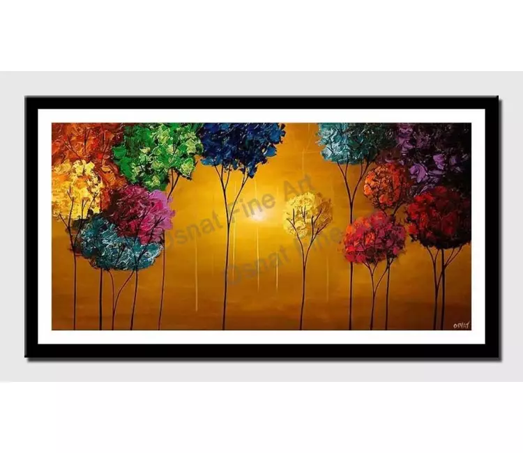 print on paper - canvas print of colorful blooming trees textured painting