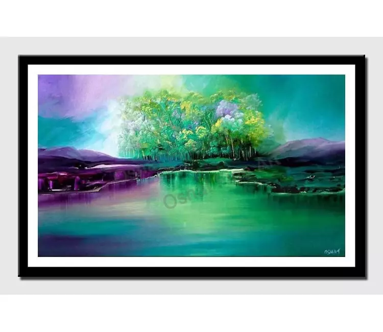 print on paper - canvas print of landscape of group of green trees near lake